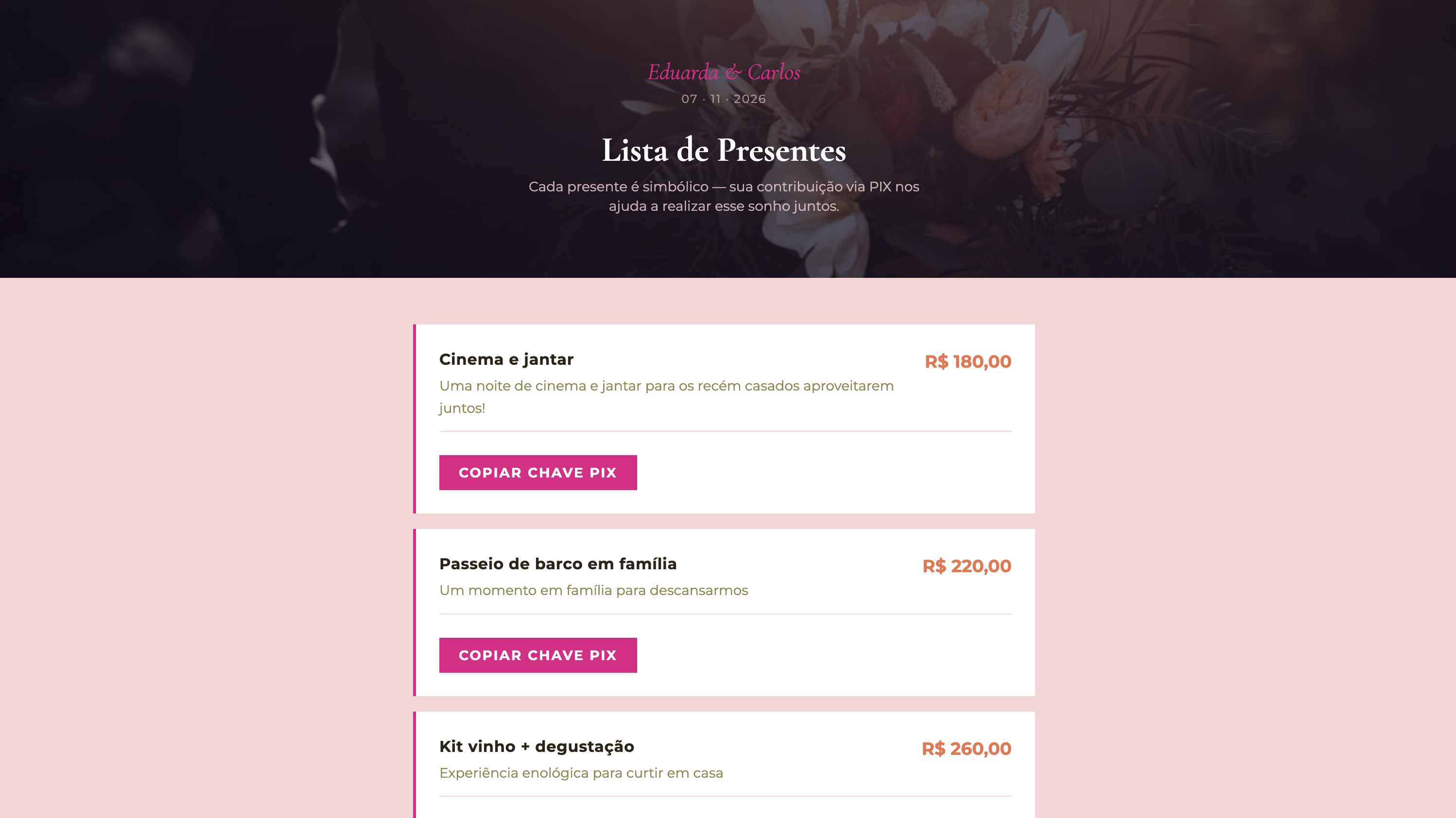 Lista de presentes com PIX